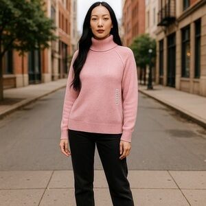 Karen Scott Pink Turtleneck Sweater with Ribbed Detailing